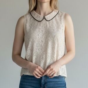 Princess Vera Wang Lace Sleeveless Top • Peter Pan Collar • Size Large • Feminin